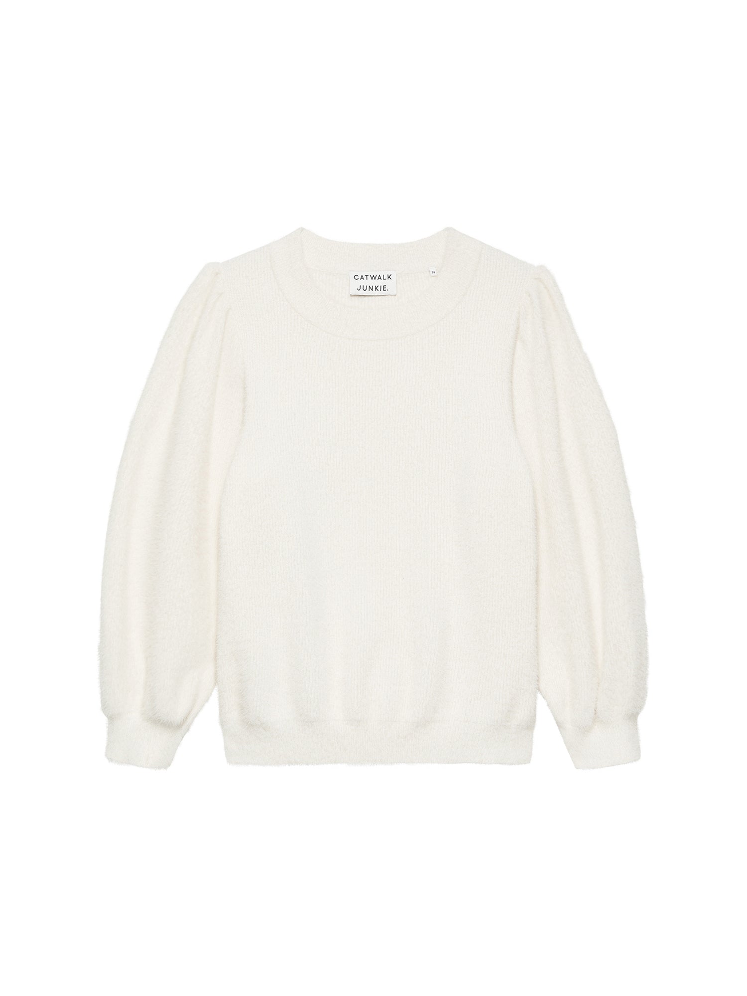Fuzzy puff sleeve knit Off White