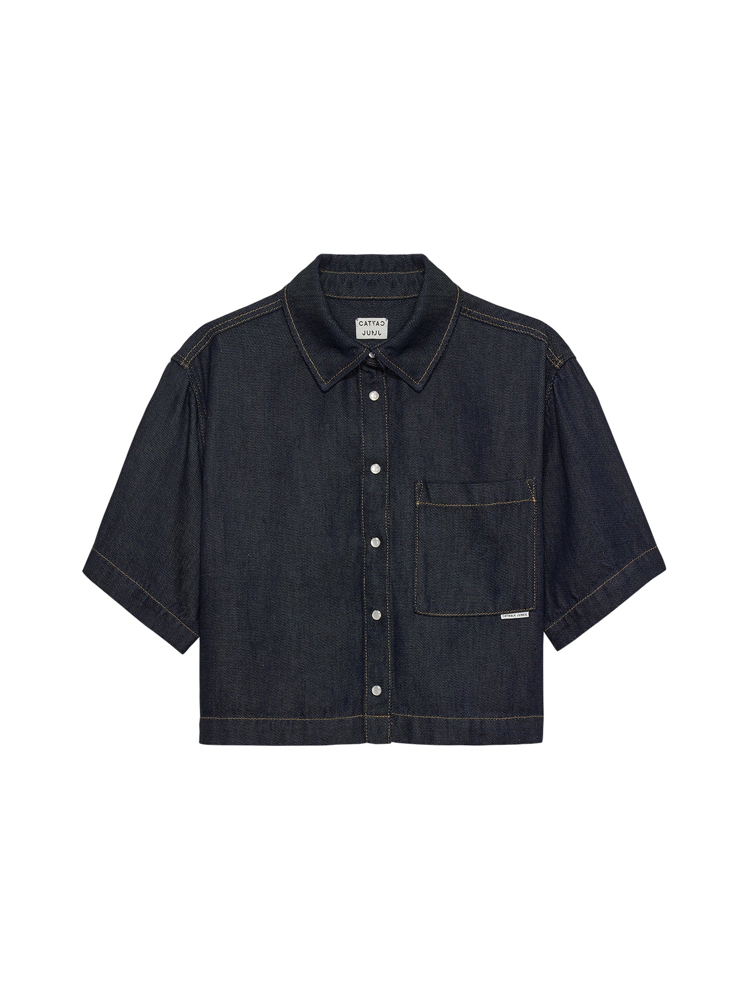Short sleeve denim blouse Dark Blue