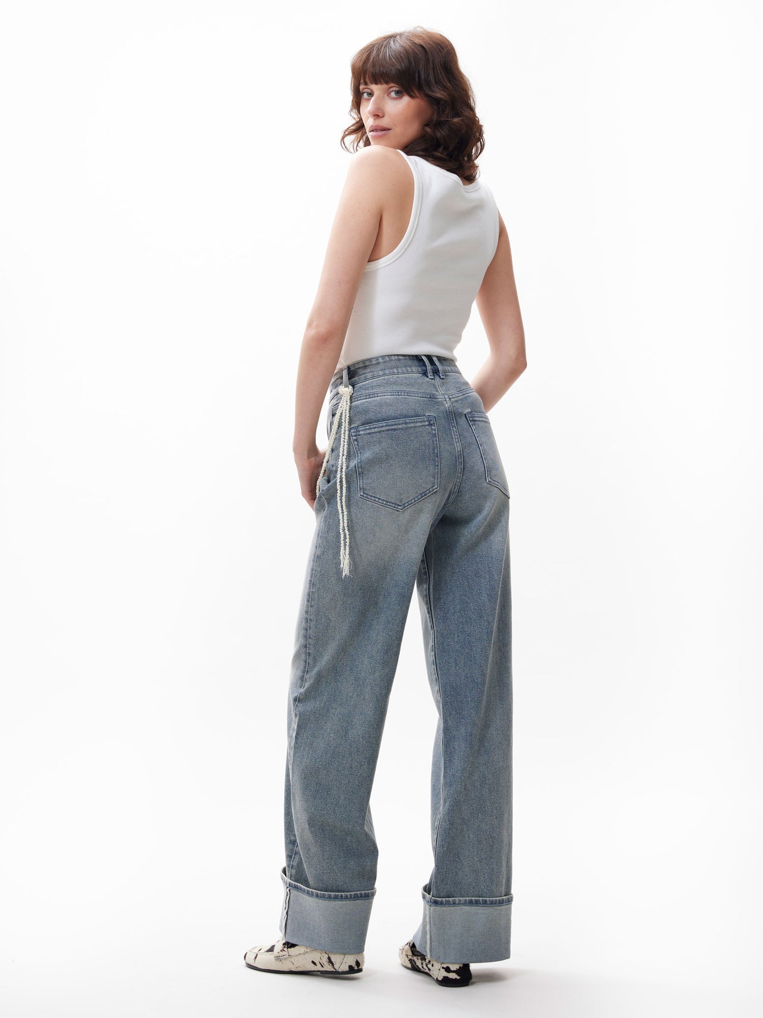 Loose fit jeans with fold Tinted Blue