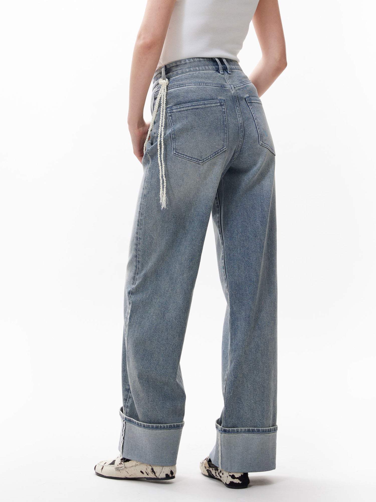 Loose fit jeans with fold Tinted Blue