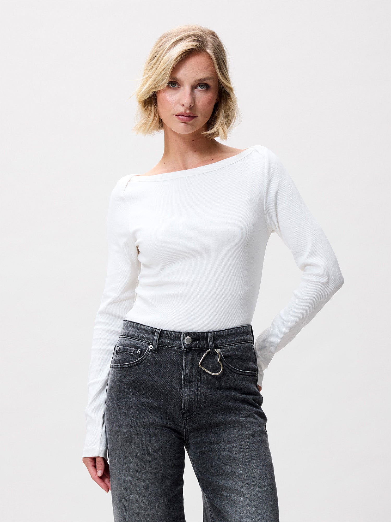 Boatneck rib long sleeve Off White
