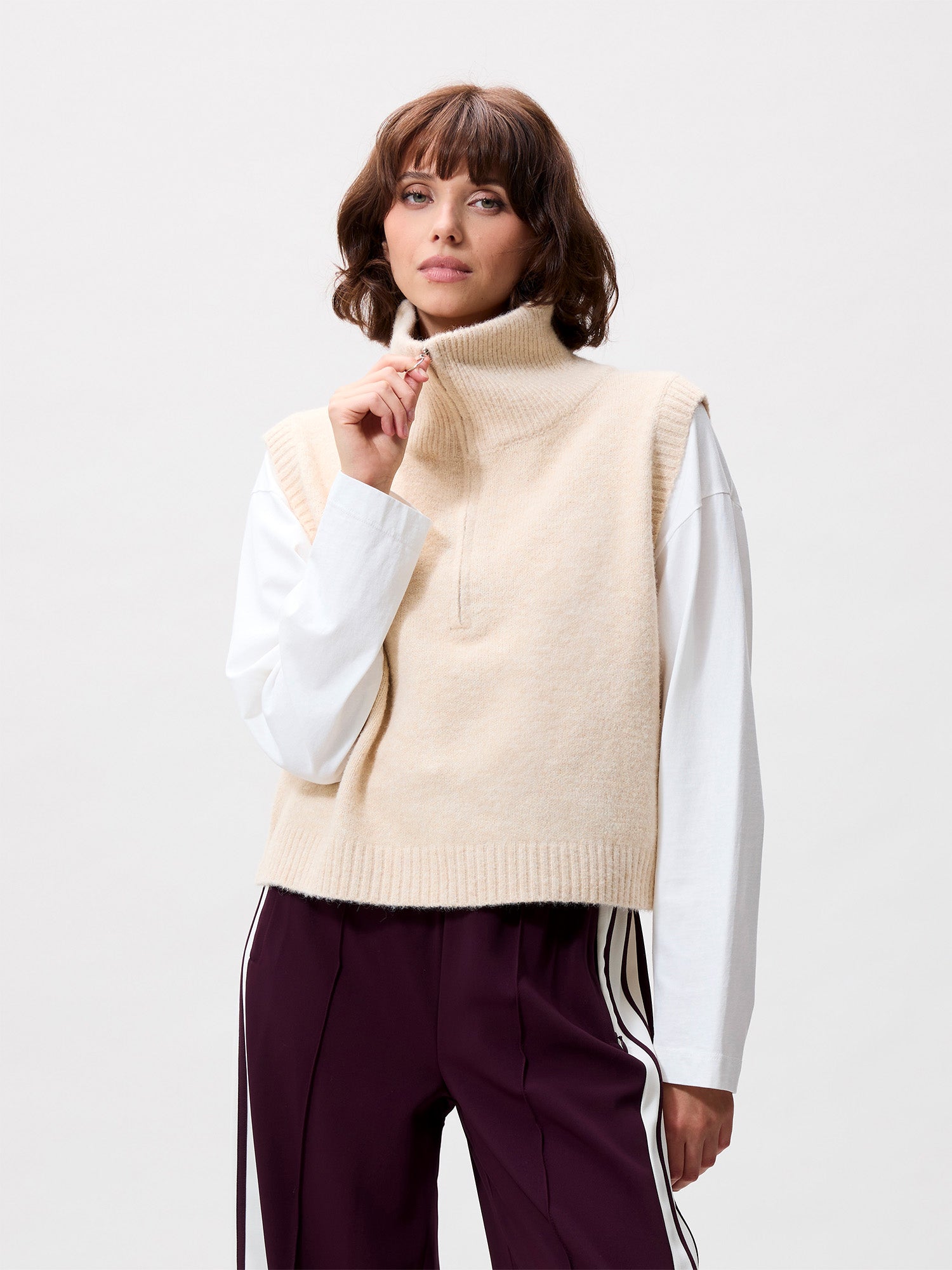 Half zip vest Sand Melange