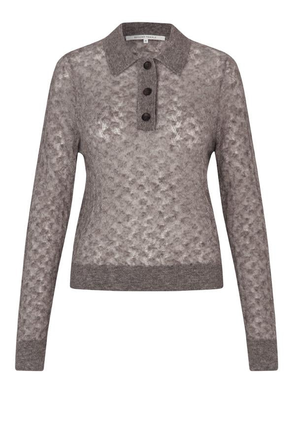 Vespa Knit LS Polo Mid Brown Melange