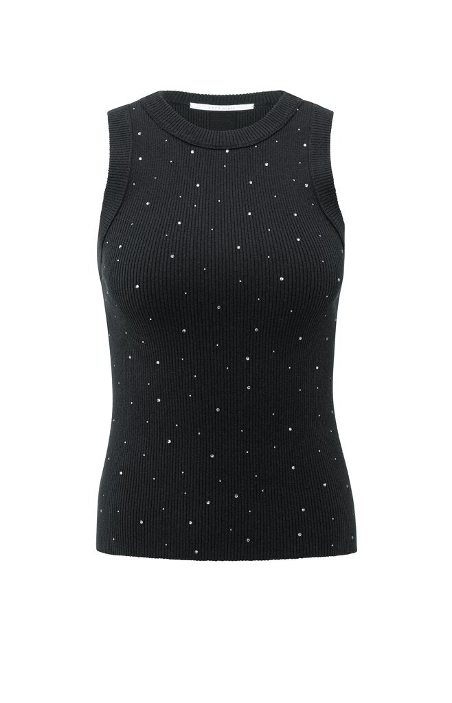 Geripptes Strick-Tanktop mit dezent glänzenden Details Black