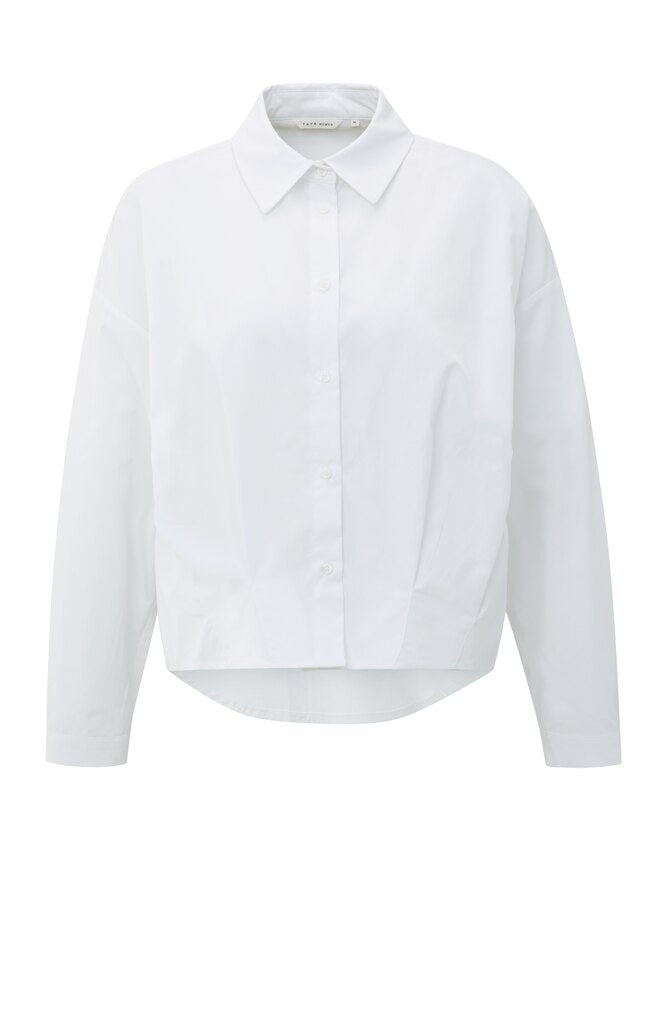 Popelinebluse mit Plisseefalten Pure White