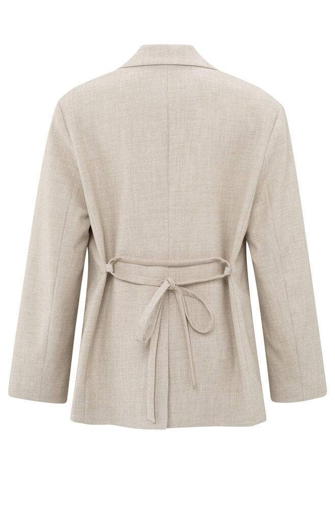 Oversize-Blazer mit Gürtel und klassische Revers Safari Melange