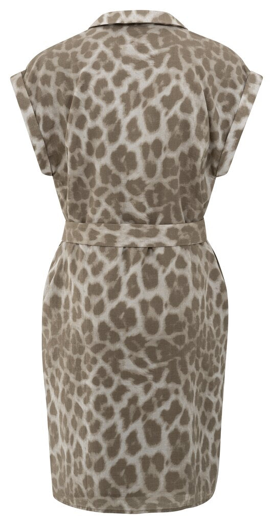 Midikleid mit Leopardenmuster und Bindegürtel Milk Brown