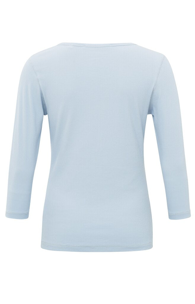Schmales Oberteil mit V-Ausschnitt, 7/8-Ärmeln und Knöpfen Xenon Blue