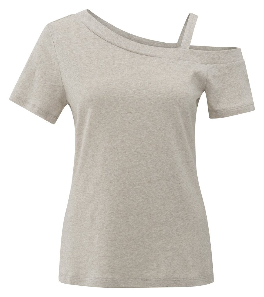 Asymmetrisches T-Shirt mit Schulterträger Milk Brown Melange