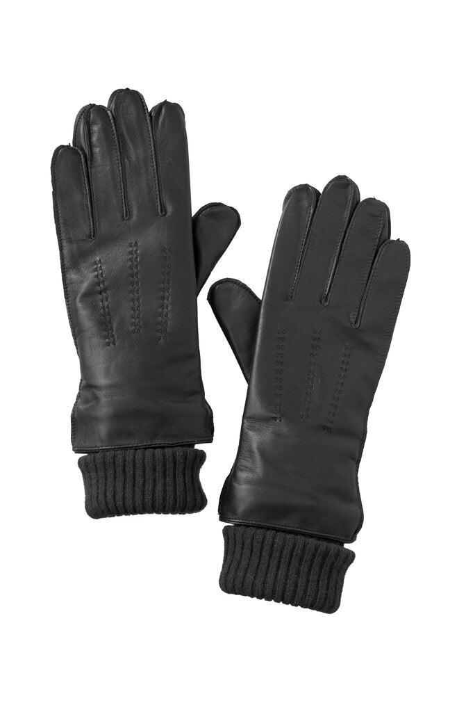 Lederhandschuhe mit Strickbündchen Schwarz