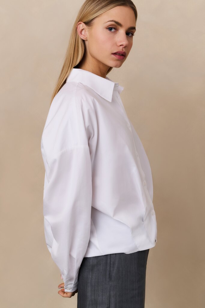 Popelinebluse mit Plisseefalten Pure White