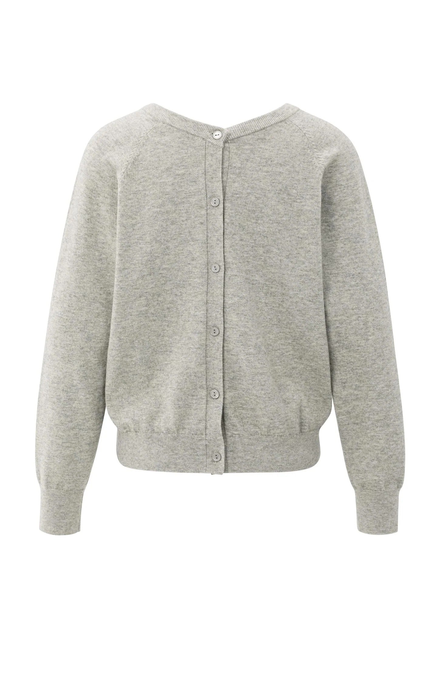 Pullover mit doppeltem V-Ausschnitt und Knopfdetail hinten Brownish Grey