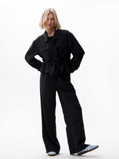 Pin Stripe Pull-on Trousers Black