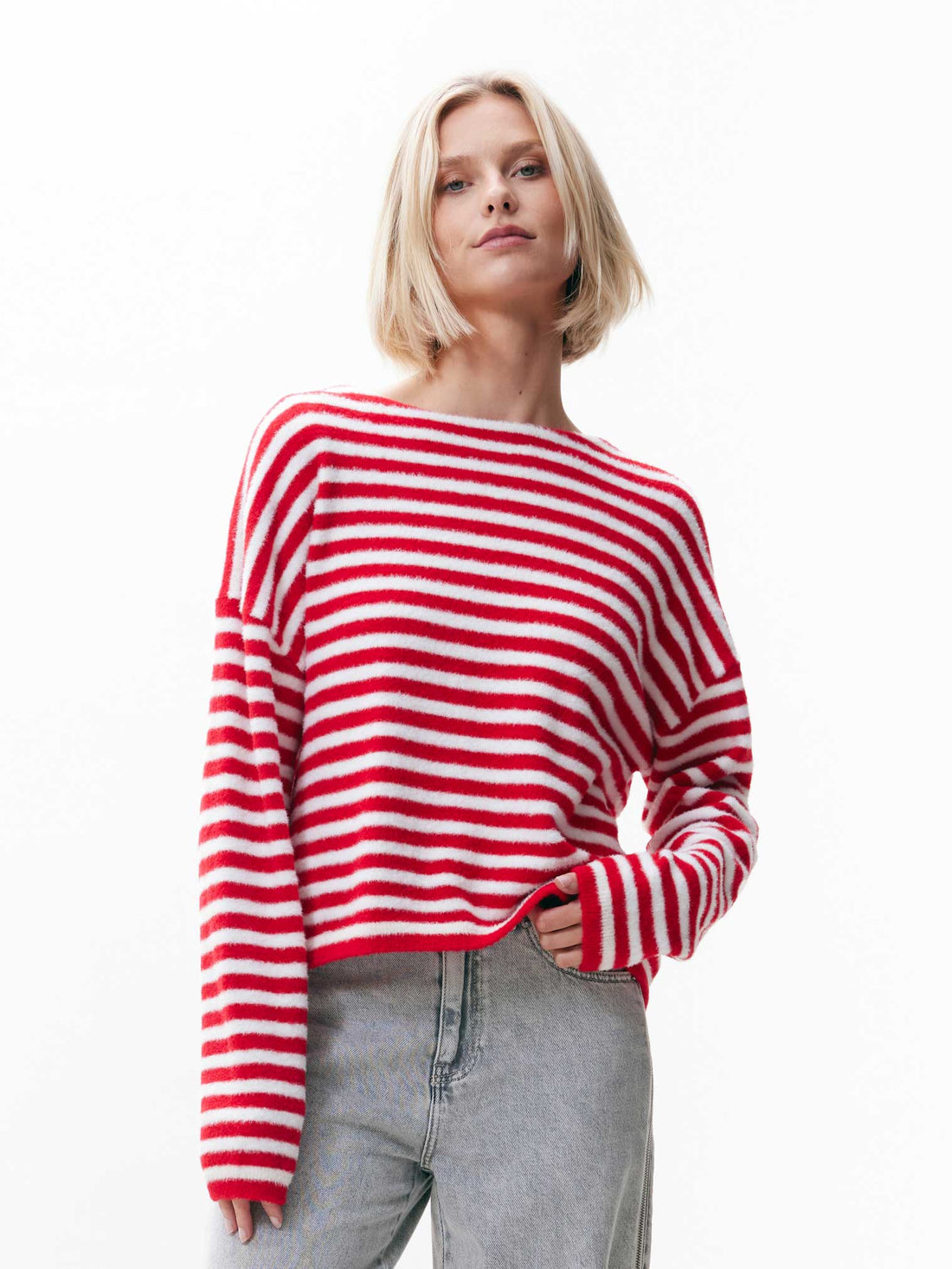 Soft stripe knit Ribbon Red