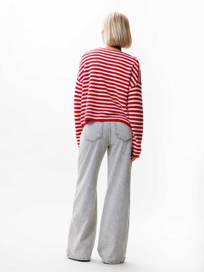 Soft stripe knit Ribbon Red