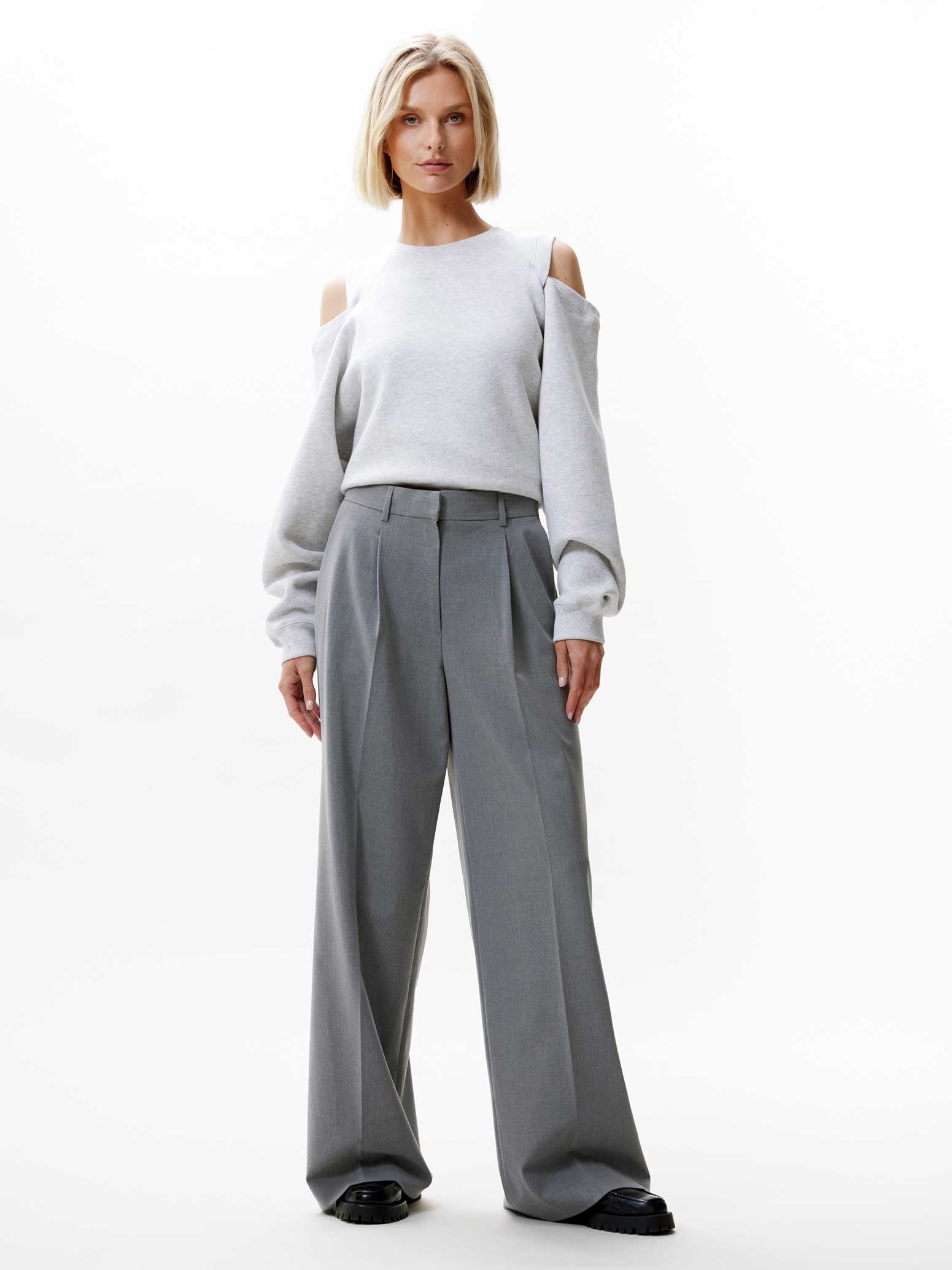 Straight Leg Tailored Pants Light Grey Melange