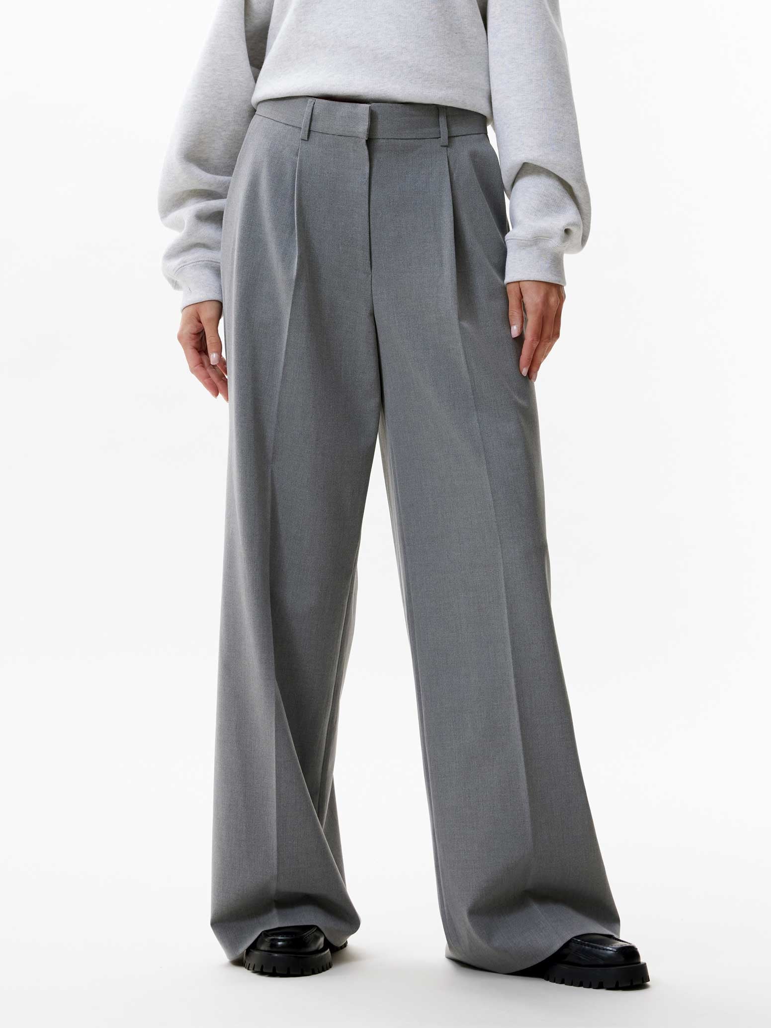 Straight Leg Tailored Pants Light Grey Melange