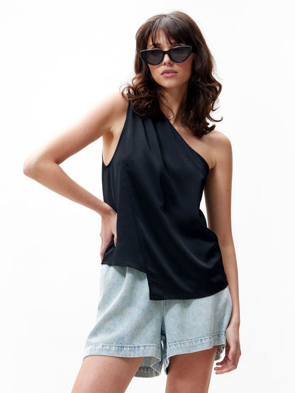 Asymetric textured top Black