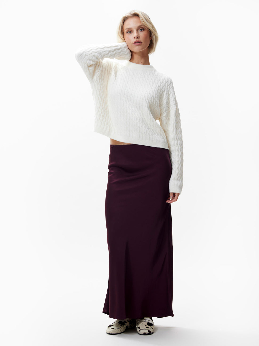 Relaxed fit soft cable knit Egret