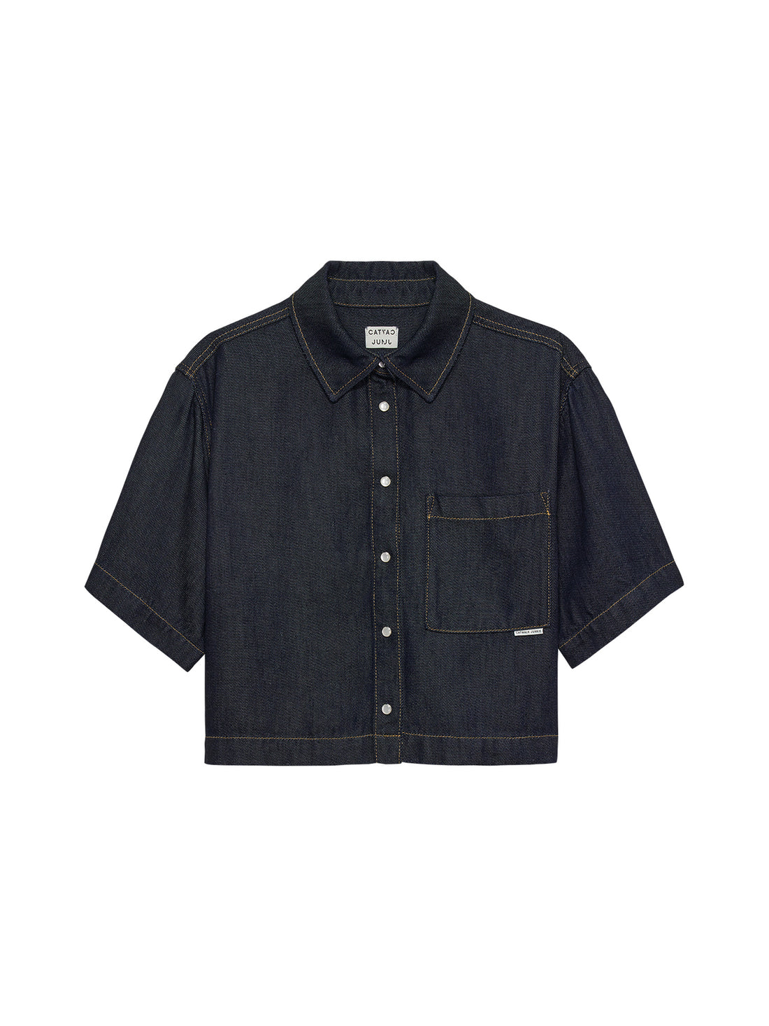Short sleeve denim blouse Dark Blue