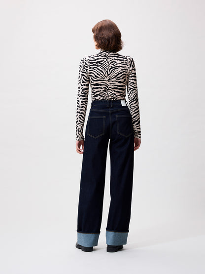 Loose fit jeans with fold Dark Blue