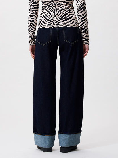 Loose fit jeans with fold Dark Blue