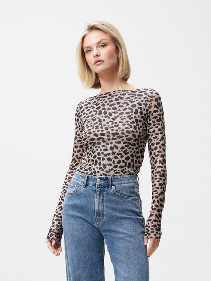 Cheetah mesh long sleeve Cement