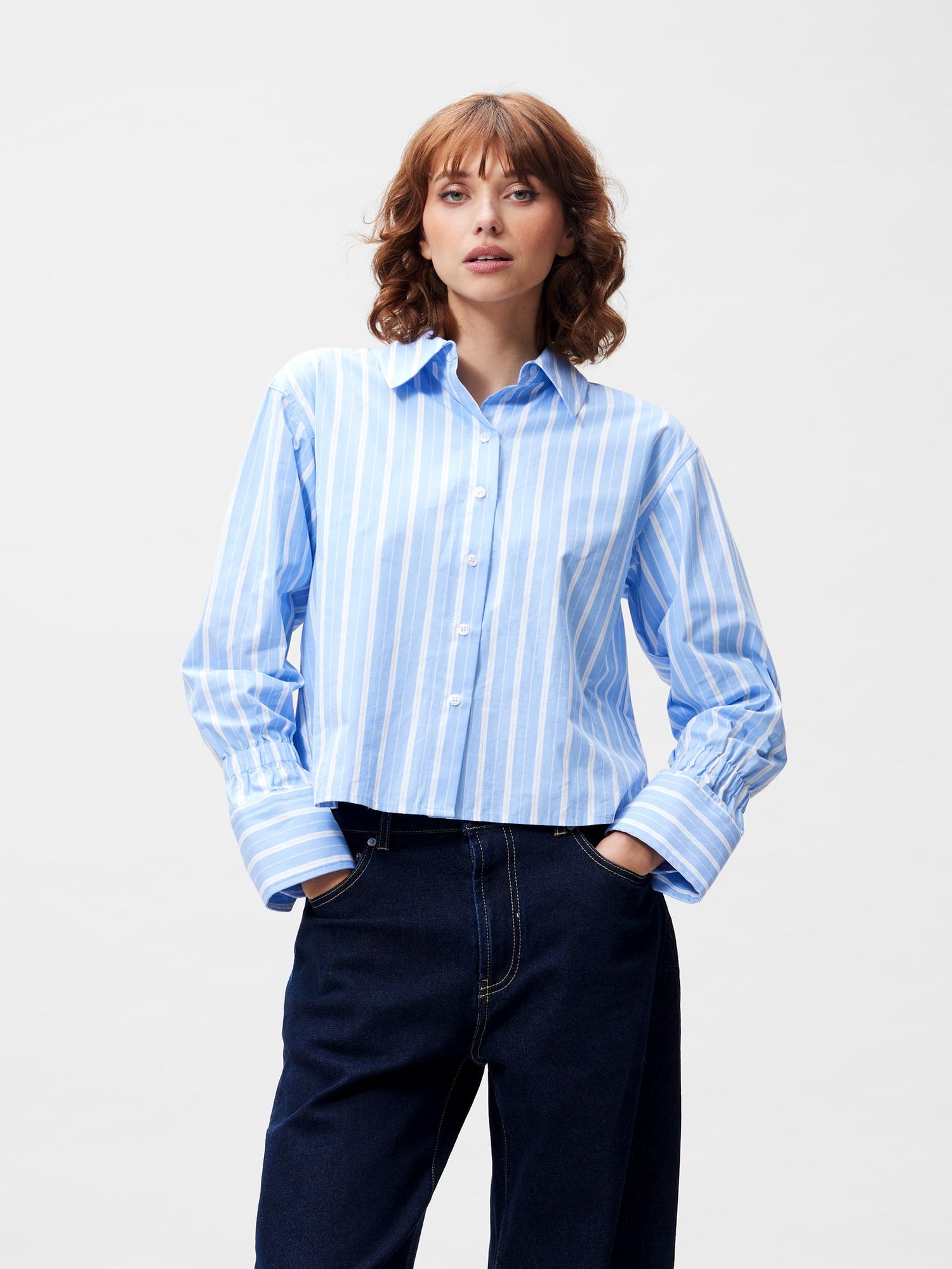 Striped blouse with elastic cuff Brunnera Blue