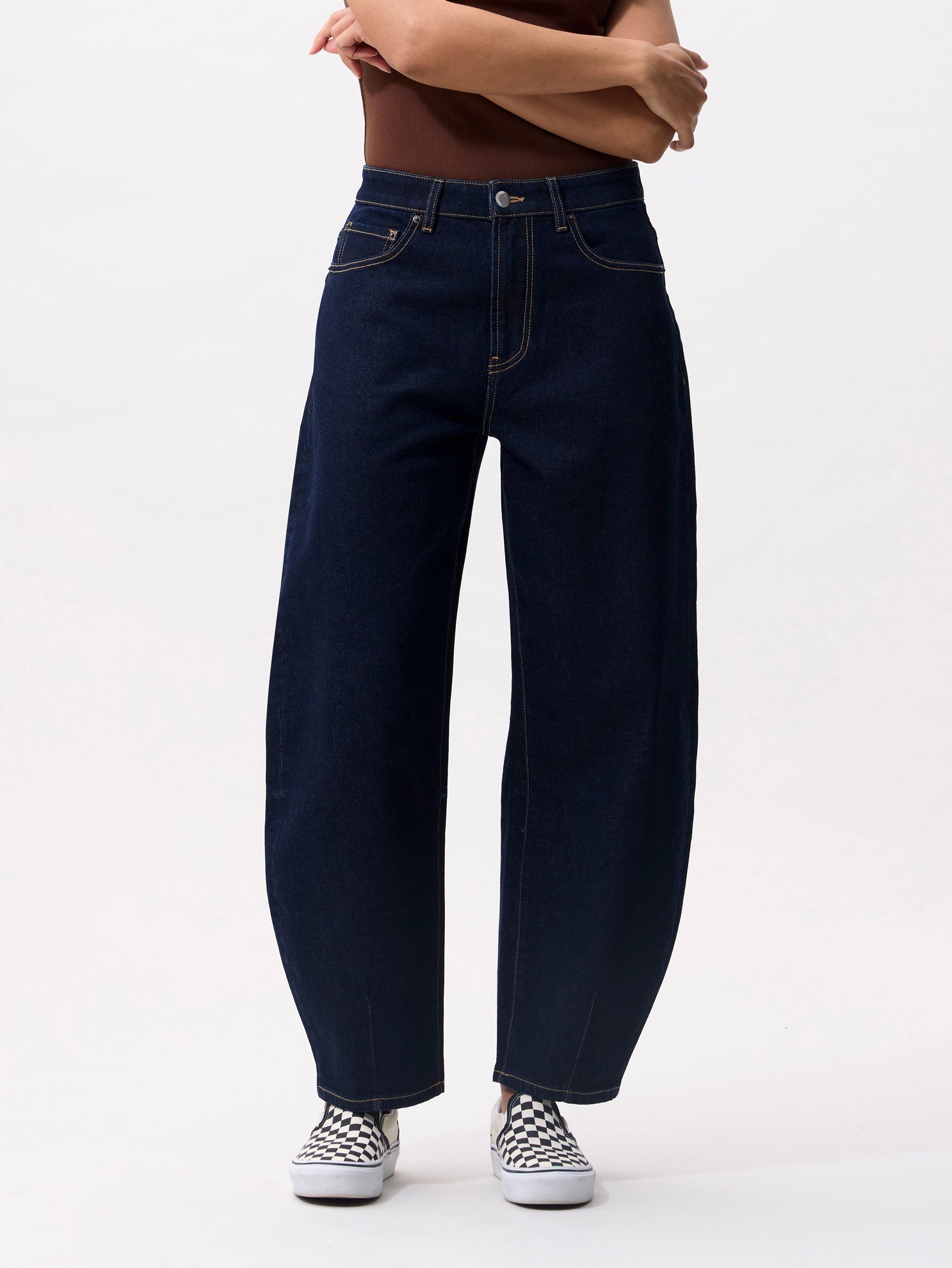 Cropped barrel fit jeans Dark Blue