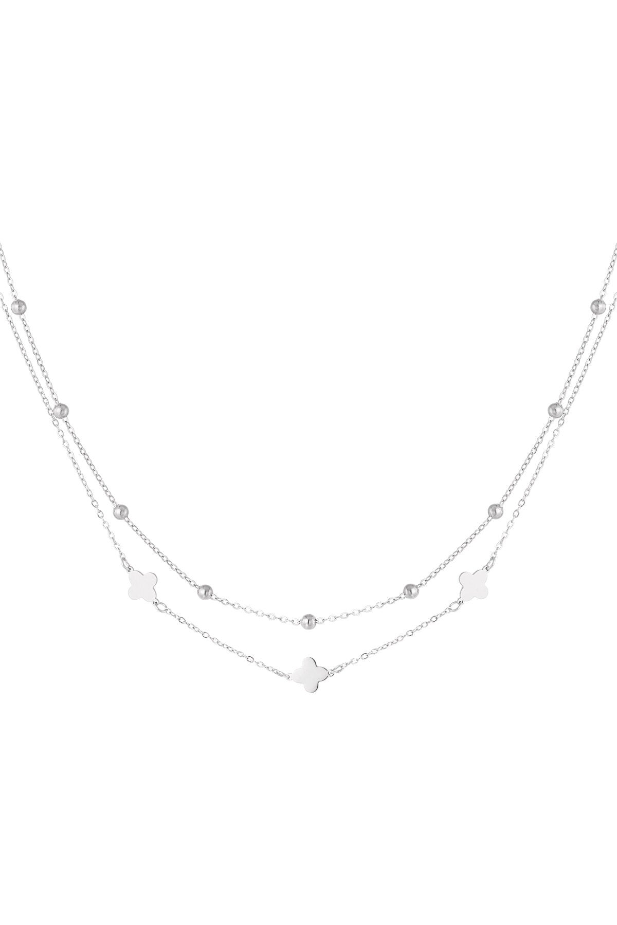 Doppelte Kleeblatt-/Kugel-Kette Silber