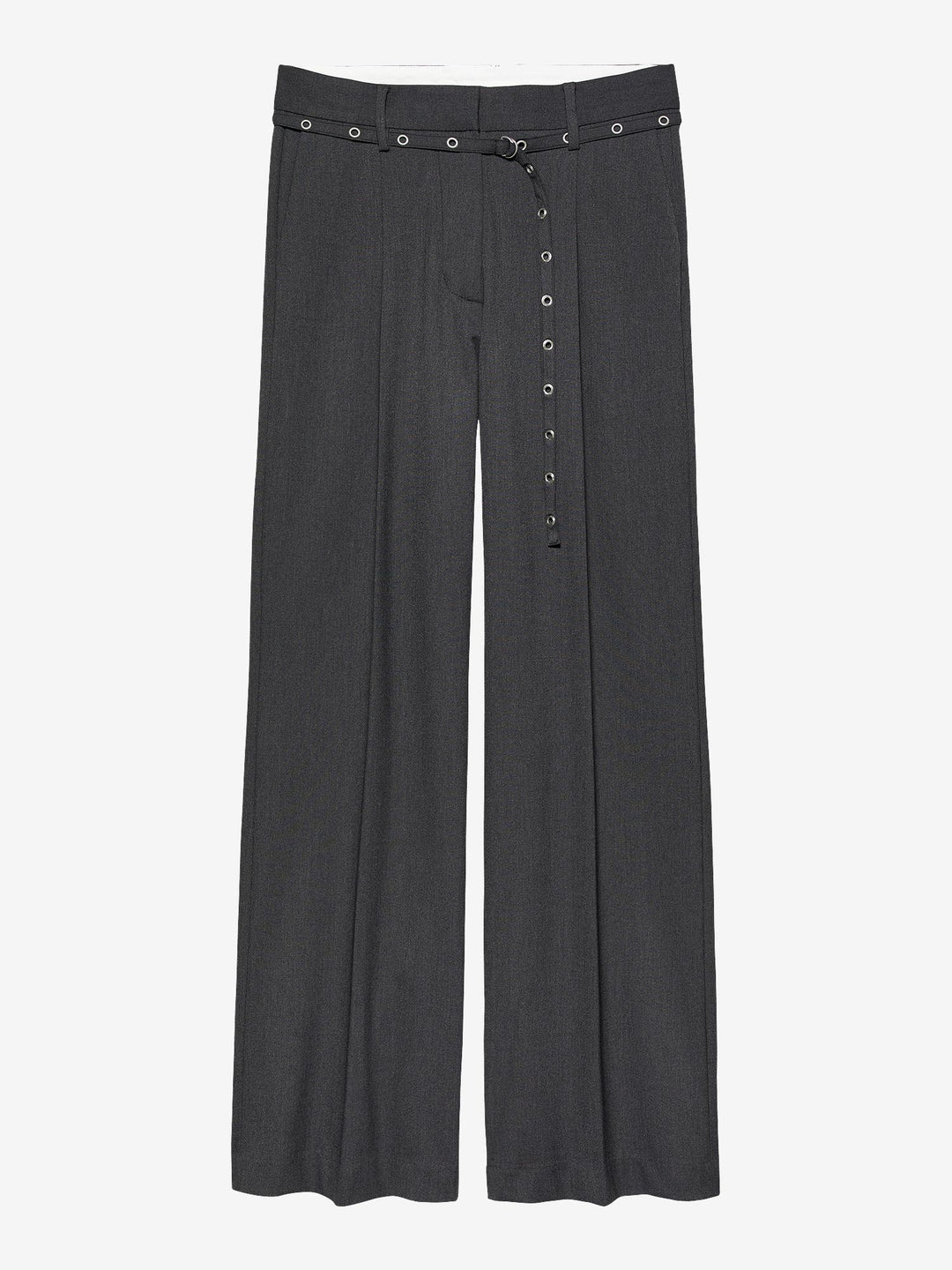 Belted Straight Leg Tailored Pants Dark Grey Melange