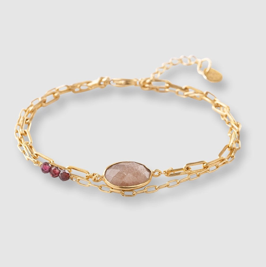 Affinity Peach Moonstone Garnet Bracelet GP