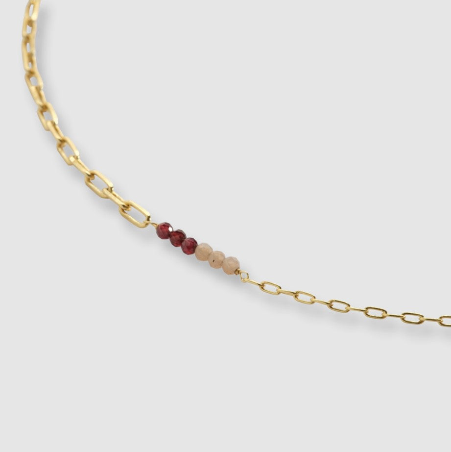 Encourage Peach Moonstone Garnet Necklace GP