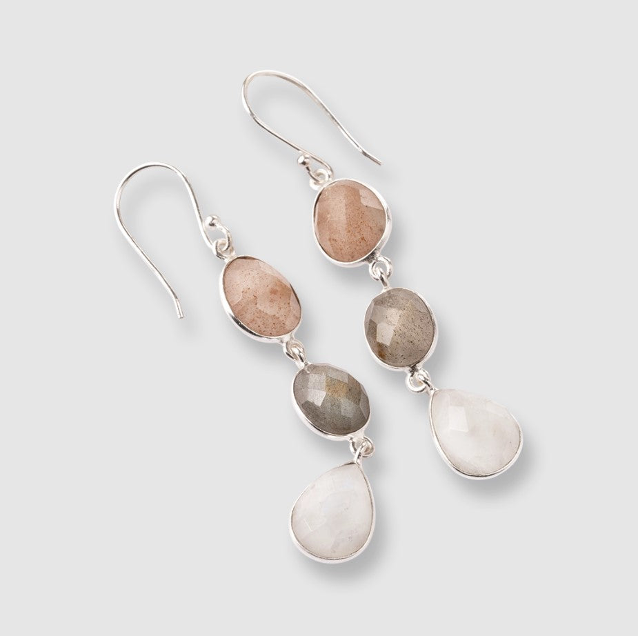 Granted Peach Moonstone Labradorite Moonstone Earrings SP