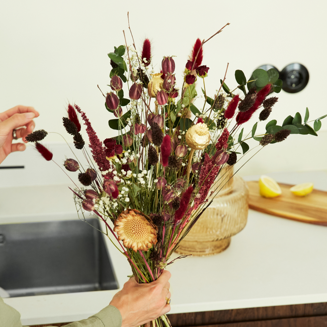 Trockenblumen Feldbouquet Scarlet Red (Large)