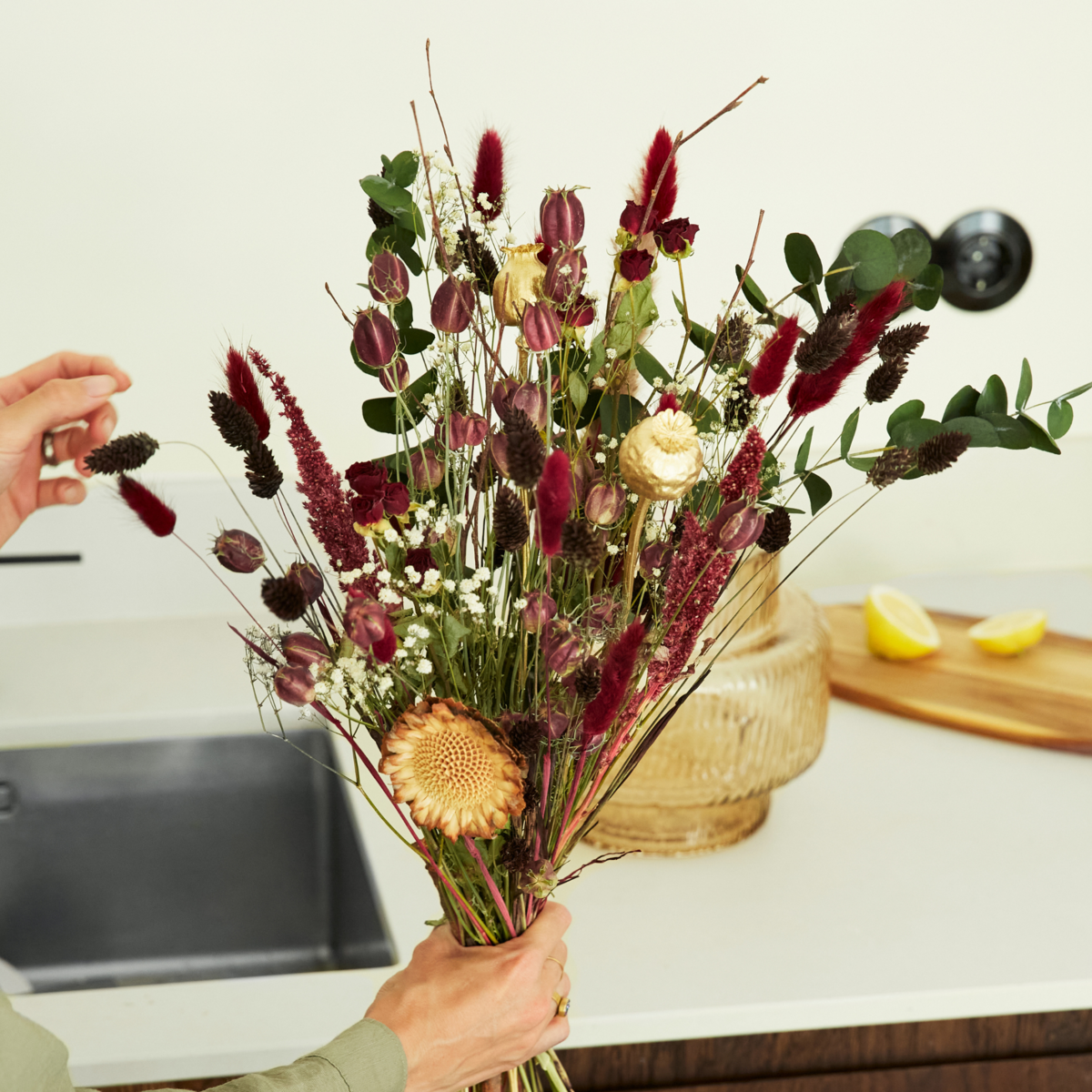 Trockenblumen Feldbouquet Scarlet Red (Large)