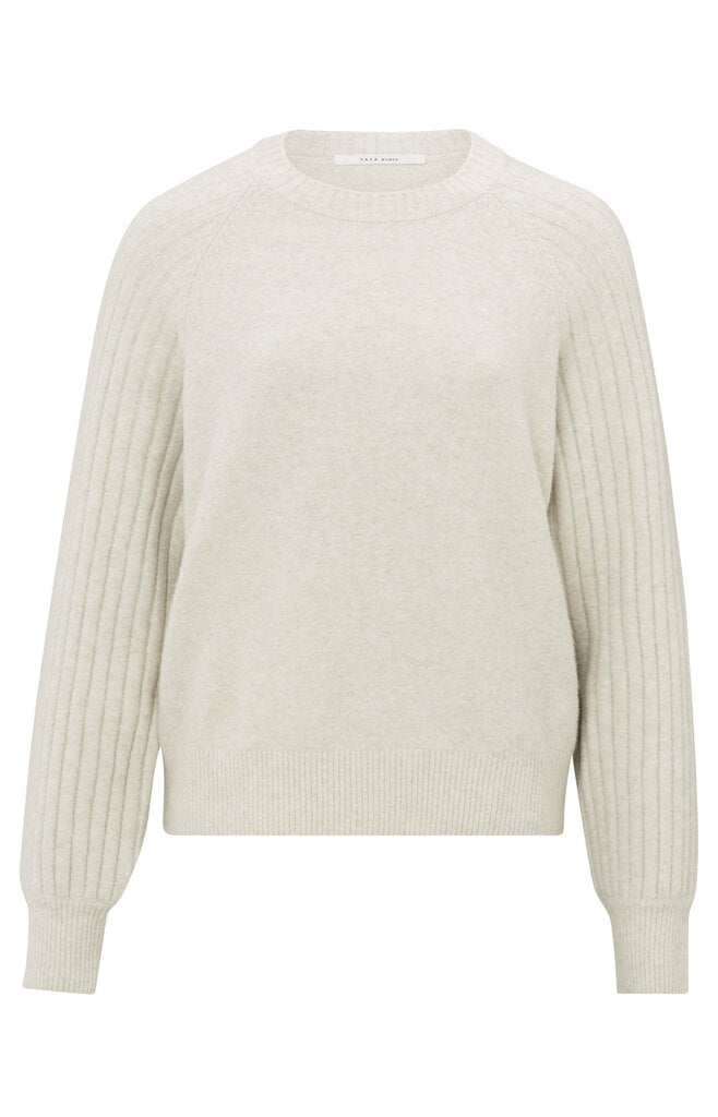 Weicher gerippter Pullover mit Rundhals und langen Ärmeln Off White Melange