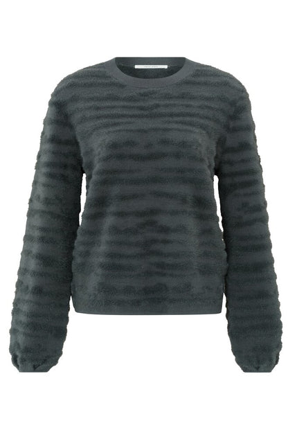 Flauschiger Pullover mit Rundhals und dezenten Streifen Dark Metal Grey