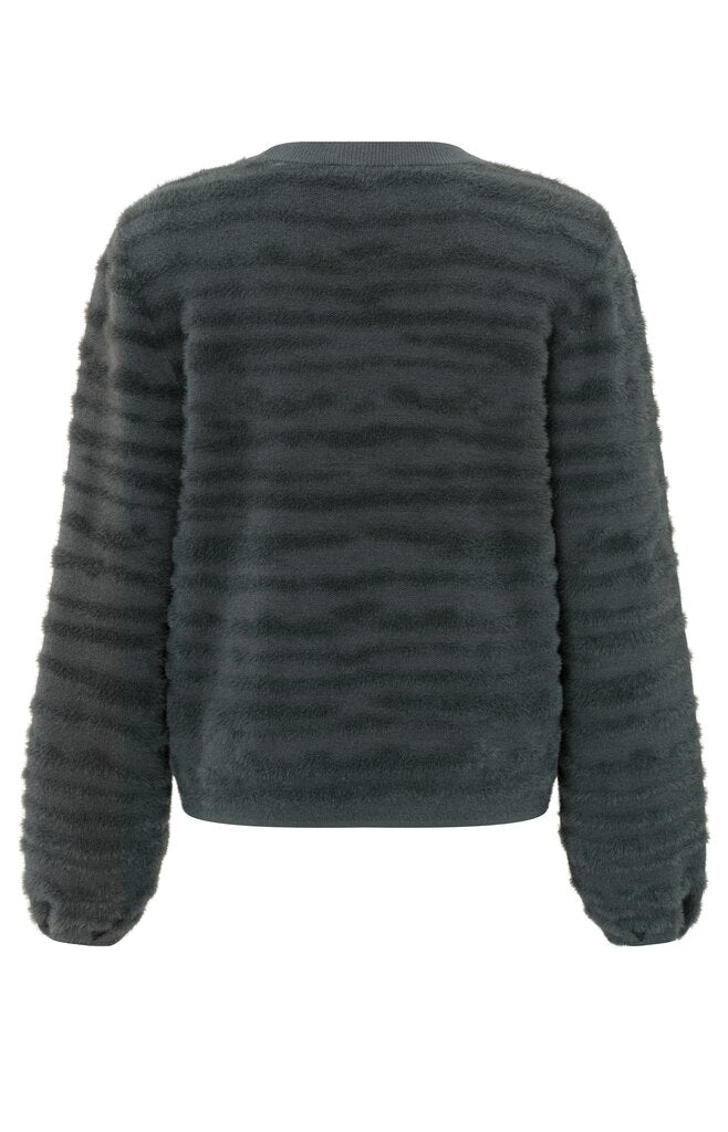 Flauschiger Pullover mit Rundhals und dezenten Streifen Dark Metal Grey