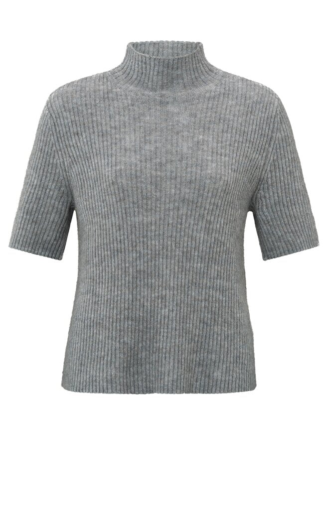 Gerippter Rollkragenpullover mit kurzen Ärmeln Light Metal Grey