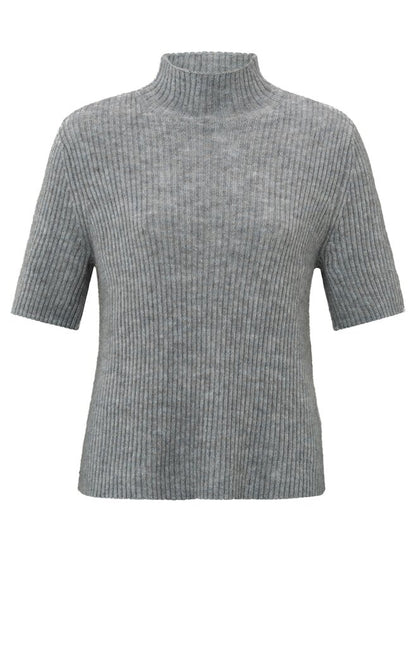 Gerippter Rollkragenpullover mit kurzen Ärmeln Light Metal Grey