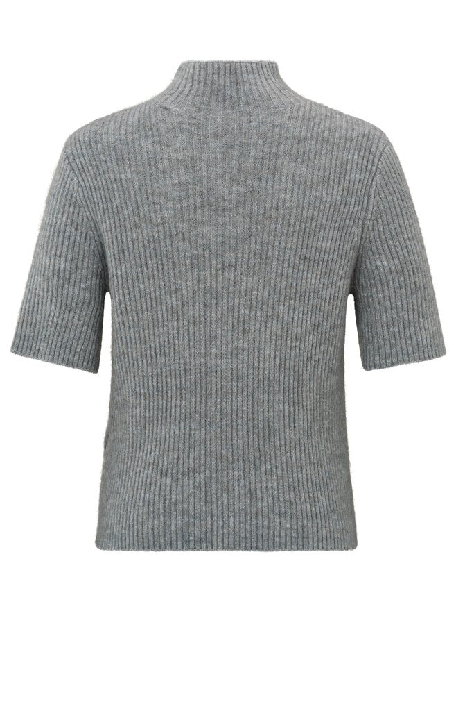 Gerippter Rollkragenpullover mit kurzen Ärmeln Light Metal Grey