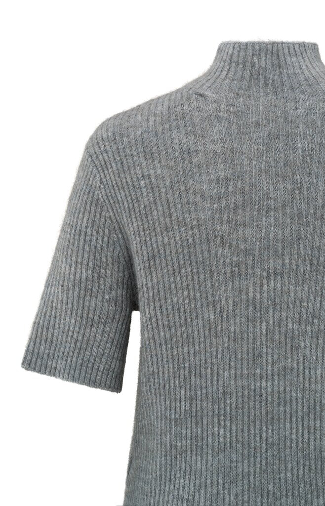 Gerippter Rollkragenpullover mit kurzen Ärmeln Light Metal Grey