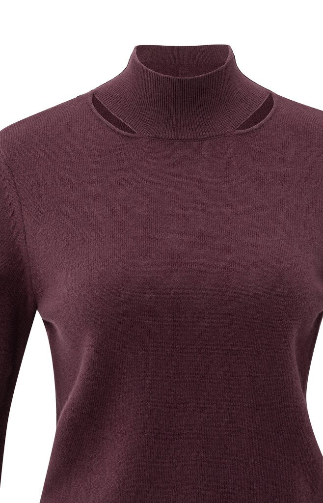 Feinstrickpullover mit Schlitzen unten am Stehkragen Fudge Purple