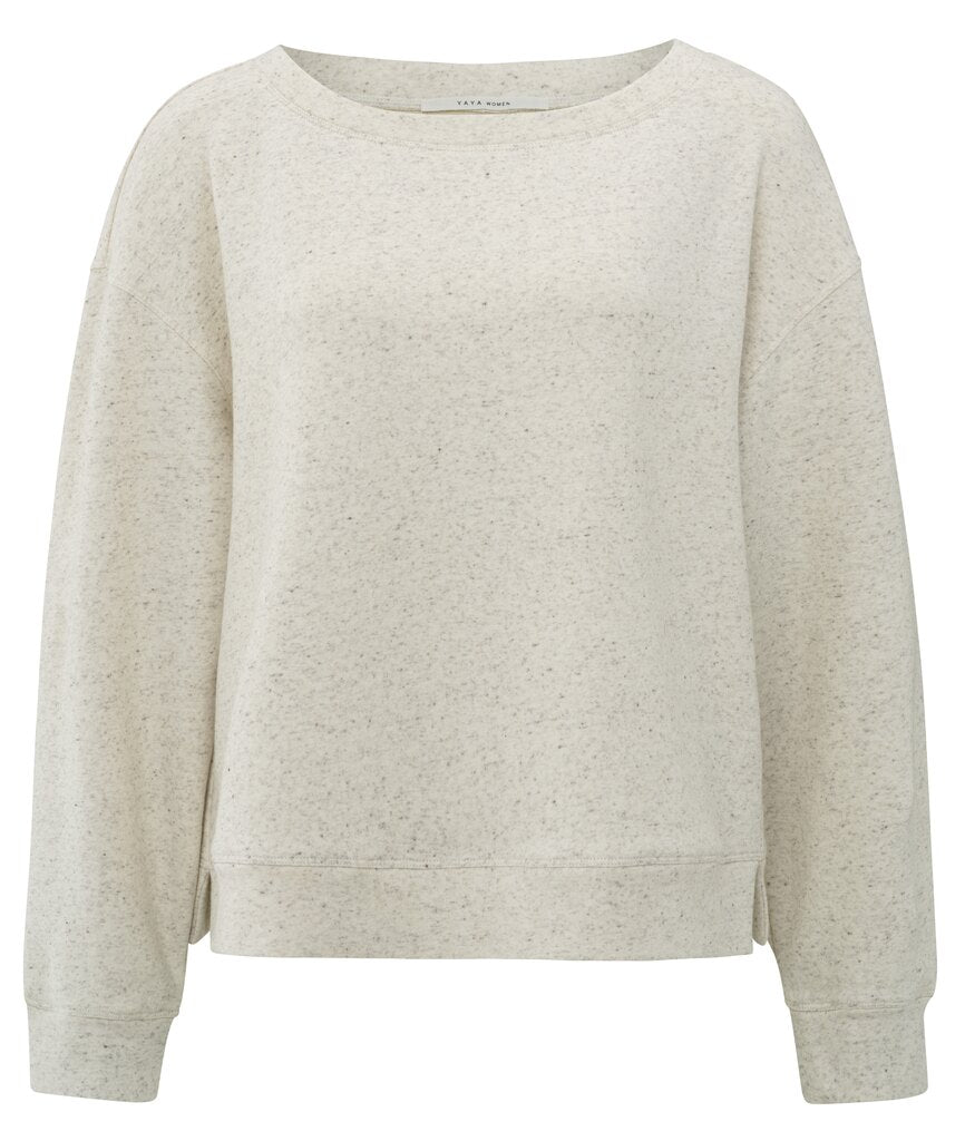 Melange-Sweatshirt U-Boot-Ausschnitt und Seitenschlitz Wool White Melange
