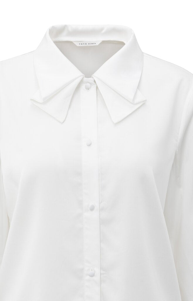 Bluse mit schleifenartigem Detail am Kragen Pure White