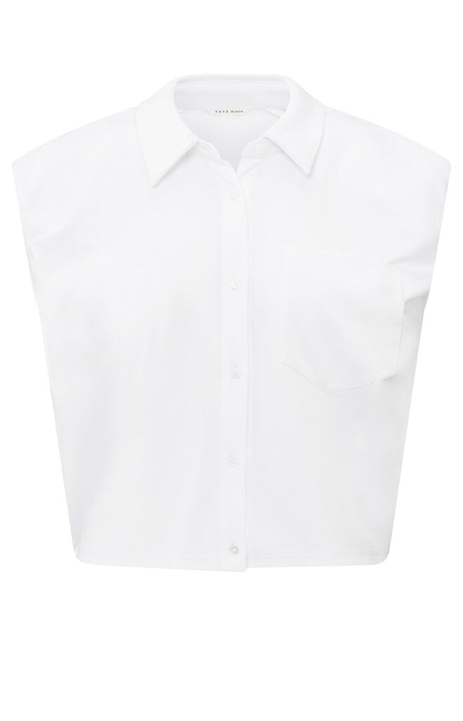 Jerseybluse mit dezent gepufften Ärmeln Pure White