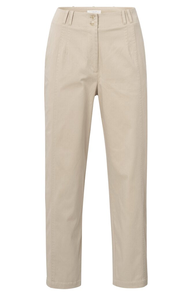 Gewebte Baumwollhose mit hohem Bund Humus Beige