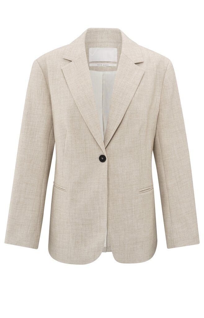 Oversize-Blazer mit Gürtel und klassische Revers Safari Melange