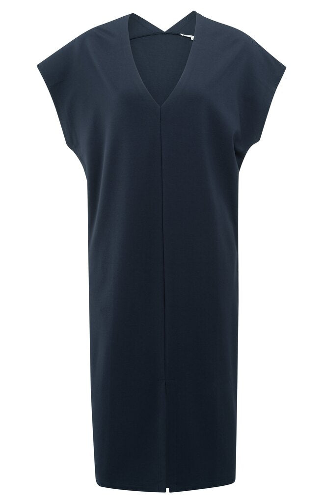 Ärmelloses Kleid mit doppeltem V- Ausschnitt und Schlitz  Total Eclipse Blue